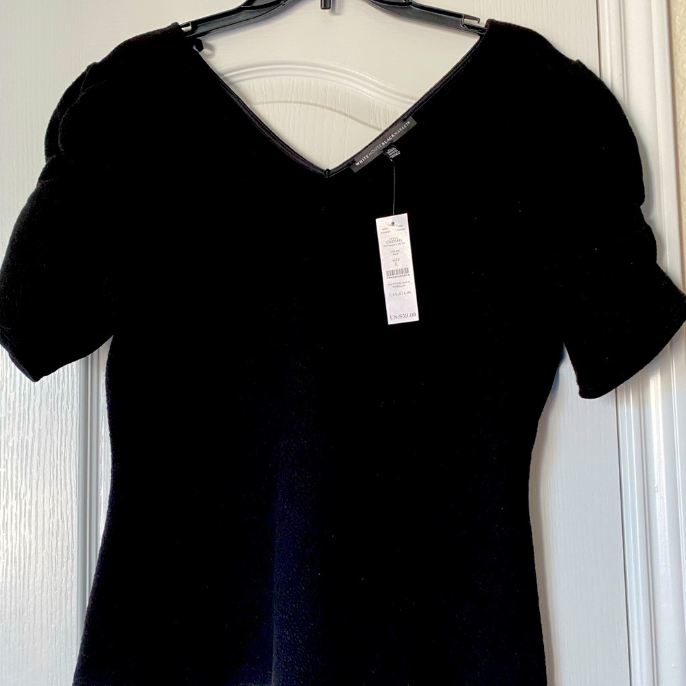 WHBM black puff sleeve v-neck blouse, NWT